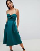 Asos Design Crop Top Midi Prom Dress With Twist Detail - Green