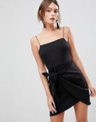 Asos Wrap Front Bow Scuba Mini Dress - Black