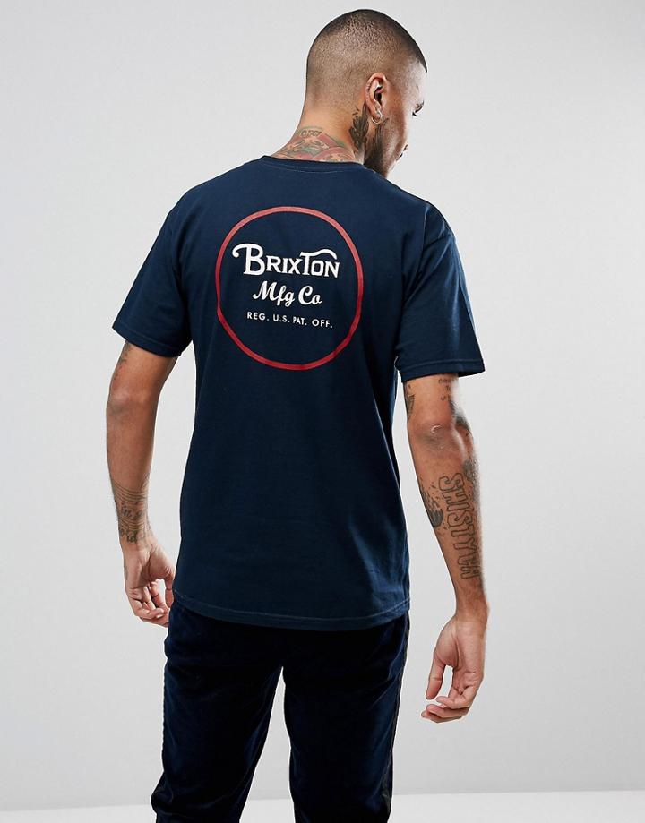 Brixton Wheeler T-shirt With Back Print - Navy