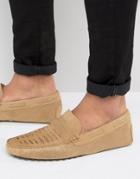 Asos Loafers In Stone Suede With Woven Detail - Stone