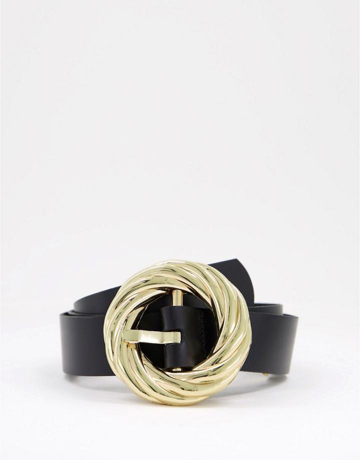 Asos Design Leather Statement Buckle Waist And Hip Jeans Belt In Black