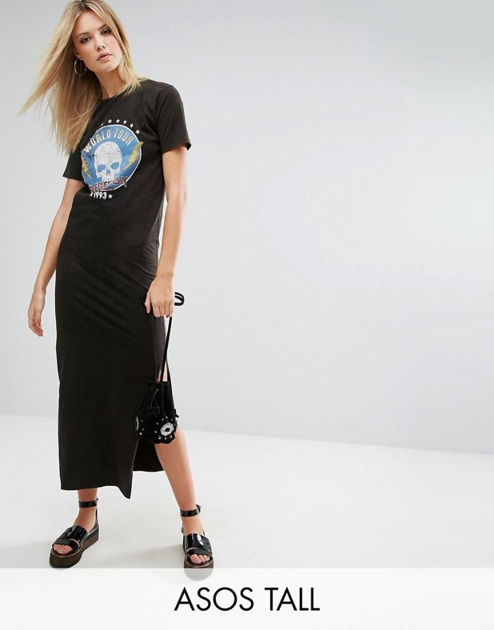 Asos Tall Rock Tee Maxi Dress - Black