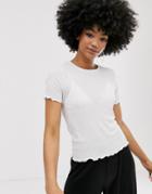 Monki Lettuce Hem Ribbed T-shirt In White - White
