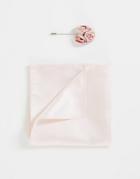 Gianni Feraud Wedding Plain Floral Lapel Pin With Pocket Square Mink-neutral