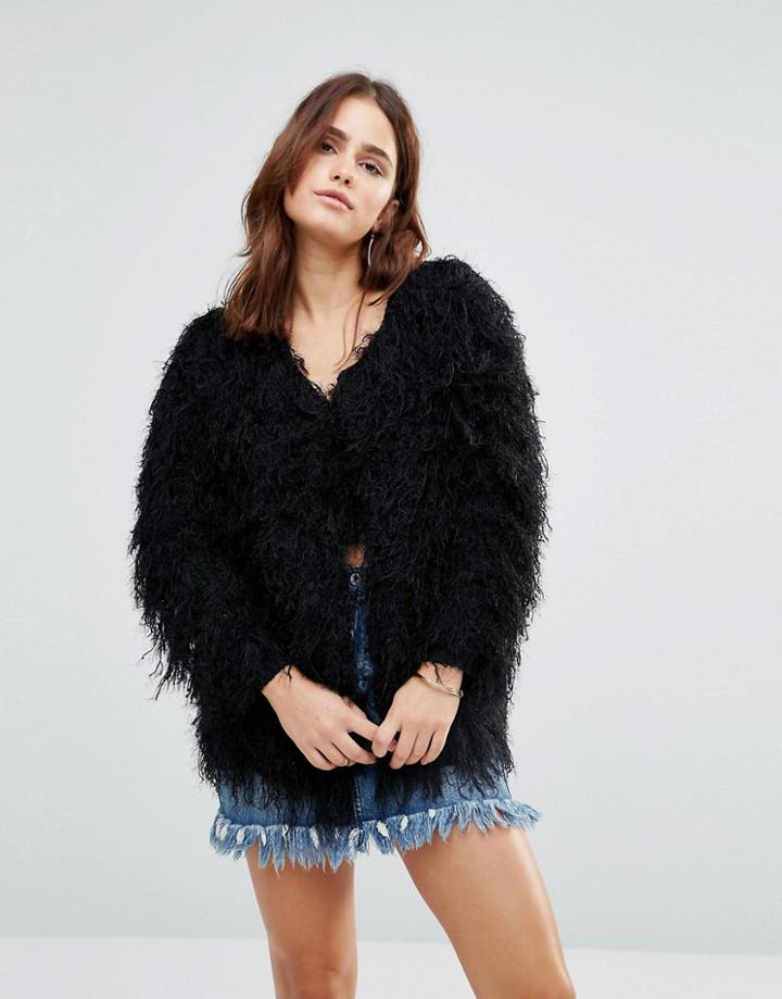 Raga Almost Famous Shaggy Cardigan - Black