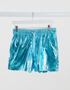 Asos Design Swim Shorts In Blue Metallic Short Length-blues