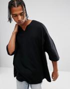 Asos Extreme Oversized Caftan T-shirt With Notch Neck - Black