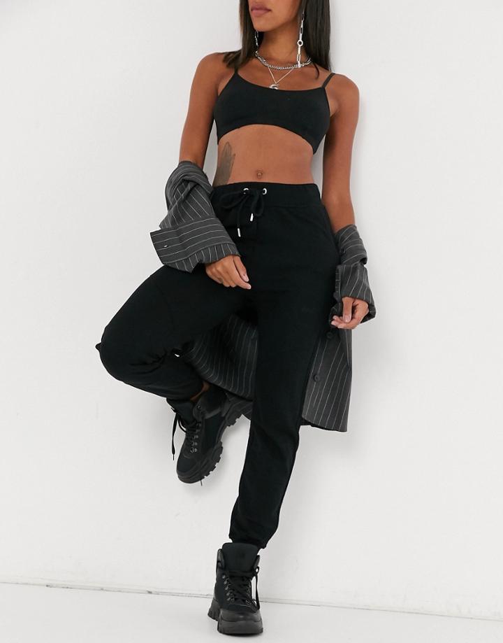 Bershka Cotton Slim Sweatpants In Black - Black