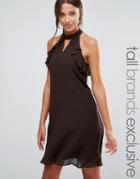 True Decadence Tall Frill Sleeve Shift Dress - Brown