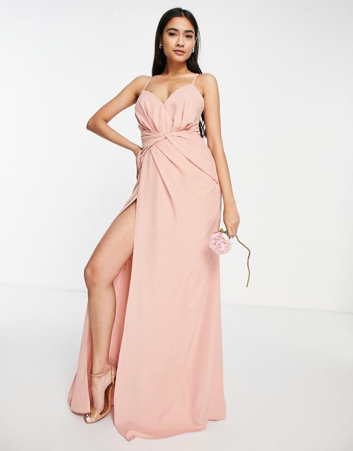 Asos Design Bridesmaid Cami Maxi Dress With Pleat Detail Skirt In Rose-pink