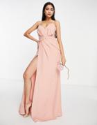 Asos Design Bridesmaid Cami Maxi Dress With Pleat Detail Skirt In Rose-pink
