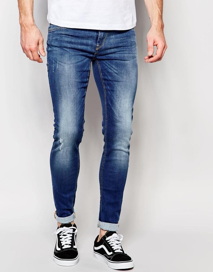 Blend Jeans Lunar Super Skinny Fit Distressed Mid Wash - Mid Blue