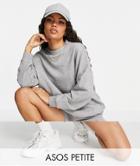 Asos Design Petite Summerweight Tracksuit Oversized Sweat / Sweat Short With Pintuck In Gray Heather-grey