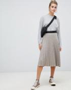 Bershka Pleat Check Midi Skirt - Multi