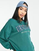 Stradivarius Oversized Embroidered Vancouver Sweat In Teal-blue