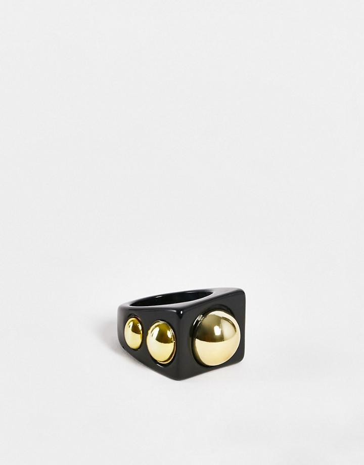 Ego Set Gold Stud Chunky Resin Ring In Black