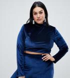 Rokoko Plus High Neck Top In Velvet - Navy