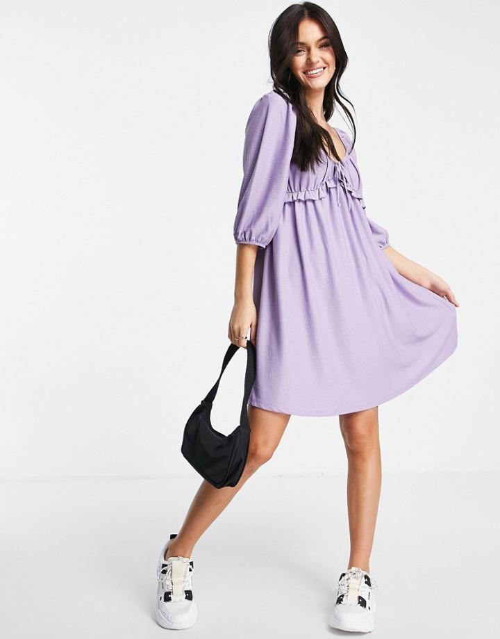 Miss Selfridge Frill Detail Textured Smock Dress In Lilac-multi