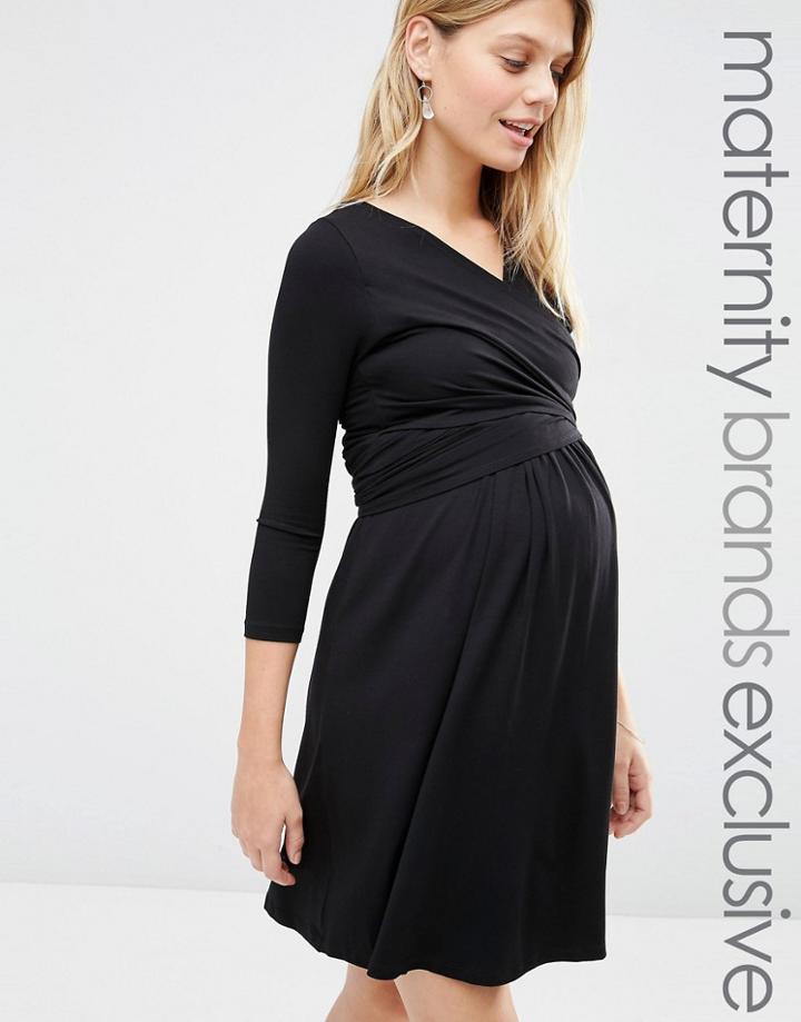 Isabella Oliver Wrap Front Nursing Dress With Tie Waist - Black