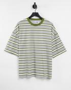 Asos Design Oversized Stripe T-shirt In Green & White
