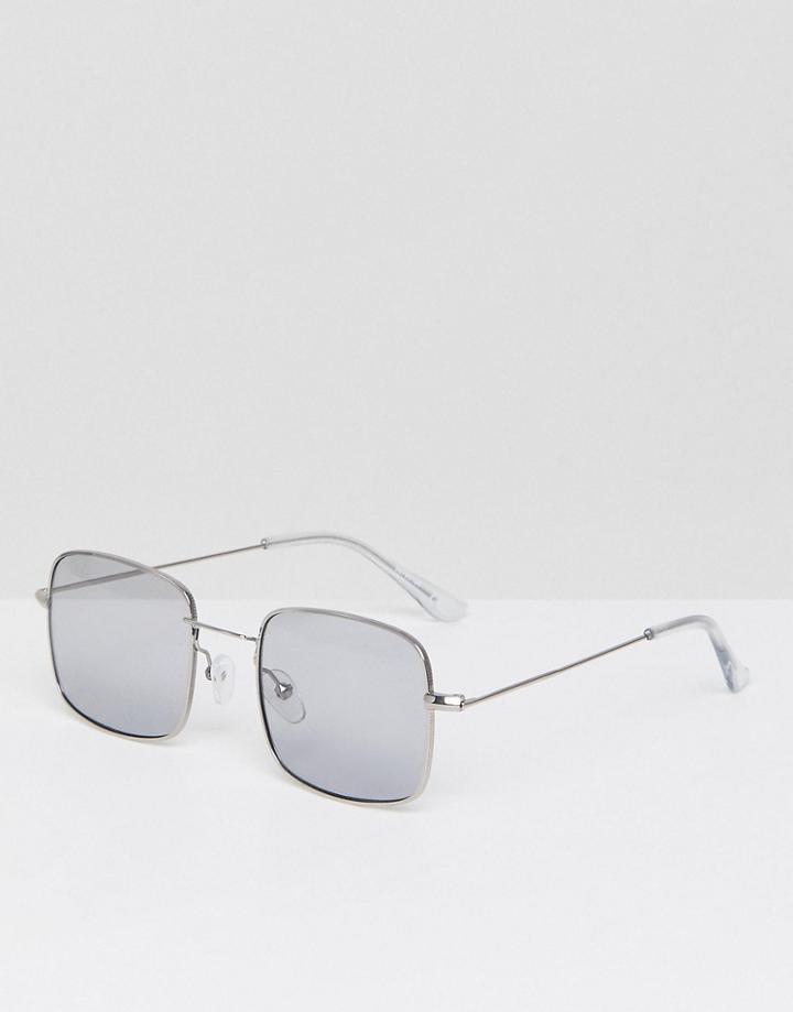 Asos Metal Square Fashion Sunglasses In Silver With Smoke Lens - Silver