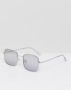 Asos Metal Square Fashion Sunglasses In Silver With Smoke Lens - Silver