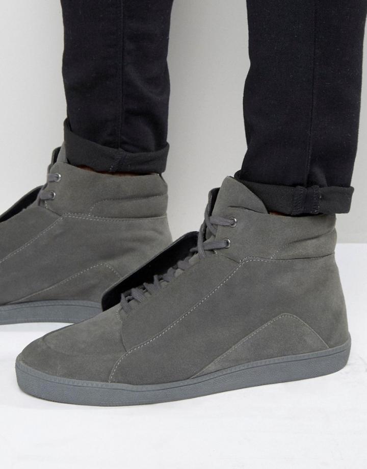 Kg By Kurt Geiger Hi Top Sneakers In Gray Suede - Gray