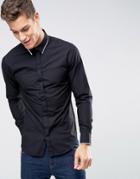 Selected Homme Long Sleeve Slim Shirt With Tipped Collar - Black