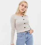 Asos Design Petite Button Up Off Shoulder Sweater-beige