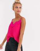Lipsy Lace Trim Cami Top In Pink