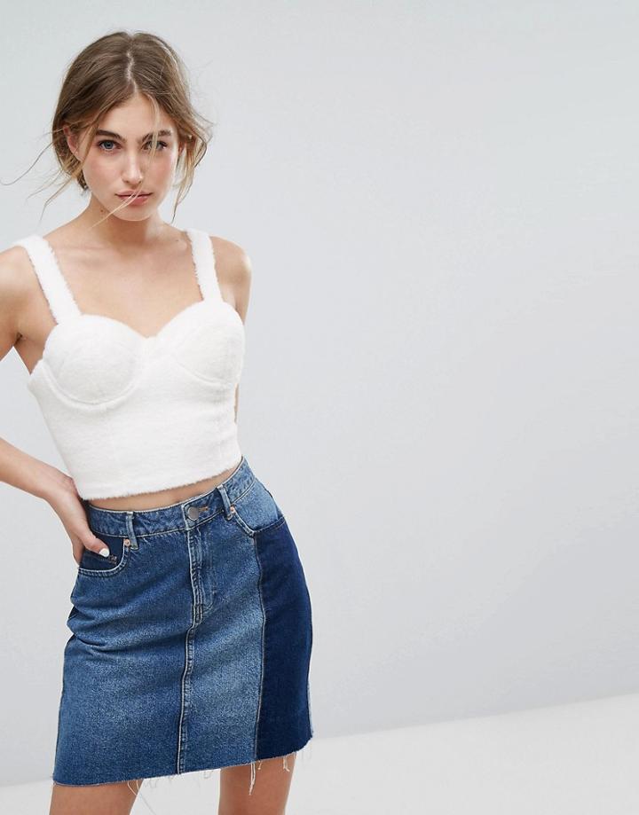 Lost Ink Structured Crop Top In Fluffy Fabric - Cream