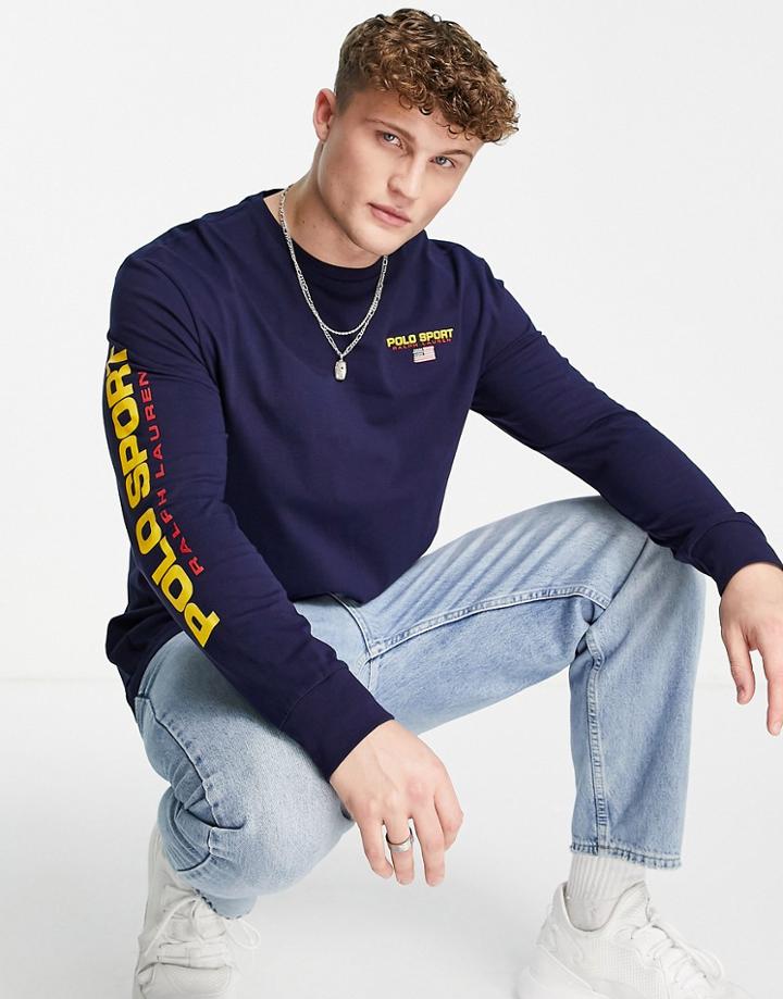 Polo Ralph Lauren Sports Capsule Arm Logo Long Sleeve Top In Navy