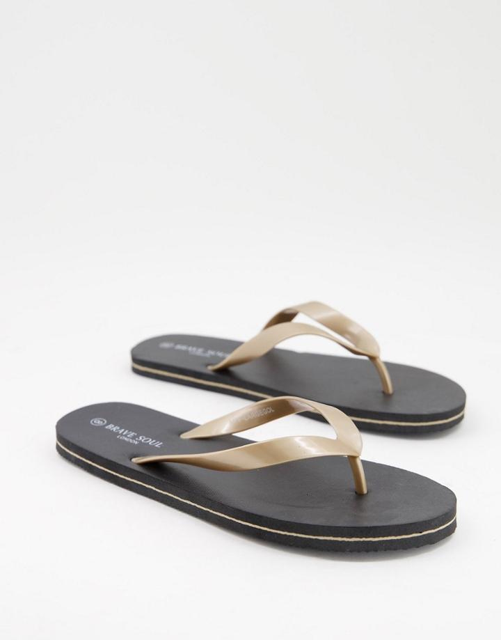 Brave Soul Pool Side Flip Flops In Gold