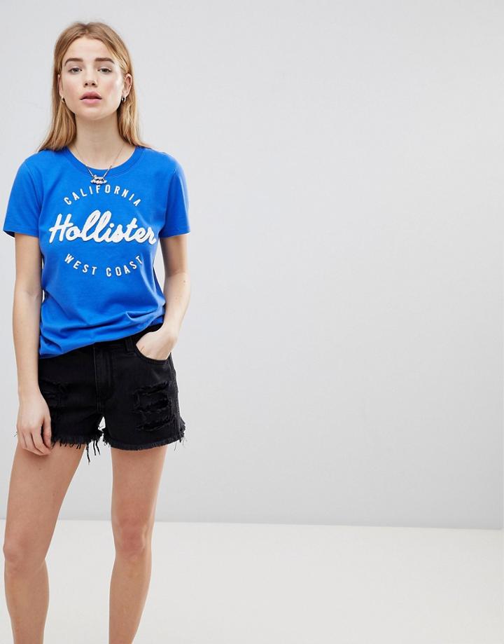 Hollister High Waist Girlfriend Denim Short With Raw Hem And Abrasions - Black
