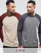 Asos Long Sleeve T-shirt With Contrast Raglan 2 Pack - Multi