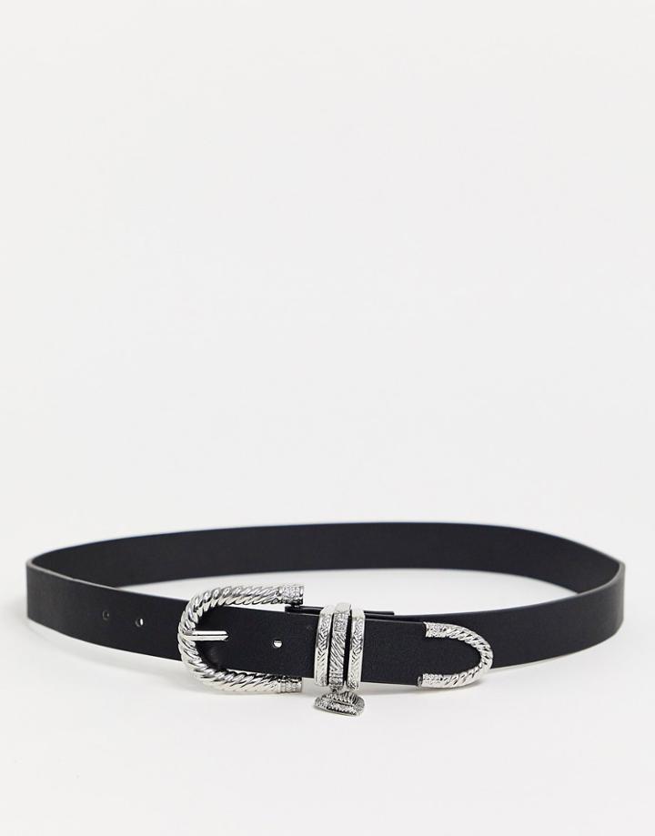 Glamorous Western Belt With Heart Charm-black