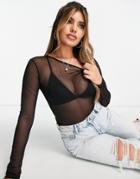 Asos Design Recycled Blend Cropped Long Sleeve Mesh Top In Black