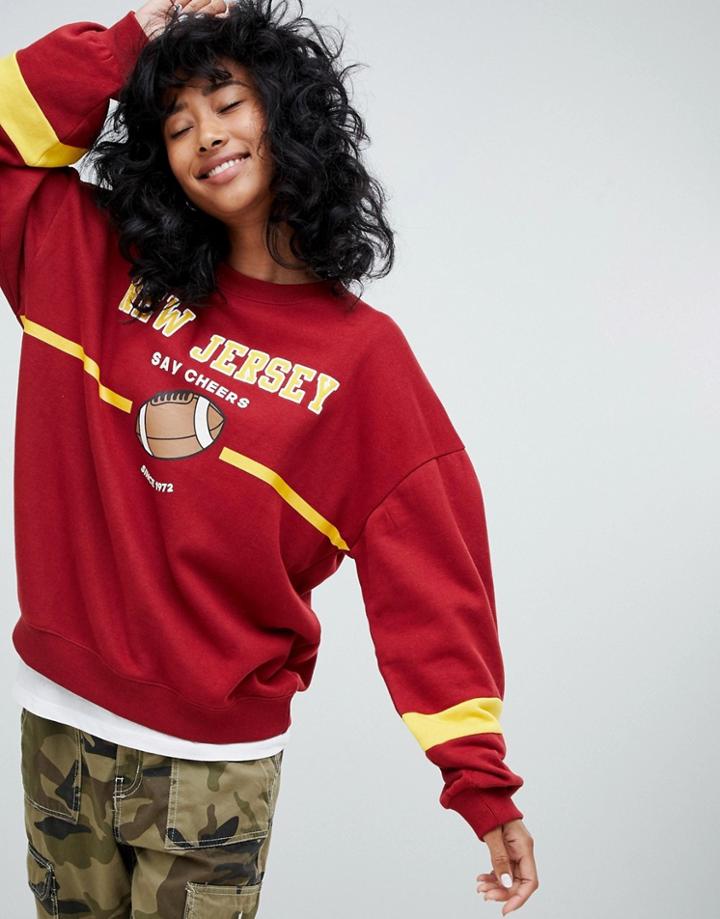 Pull & Bear New Jersey Sweat Top - Red