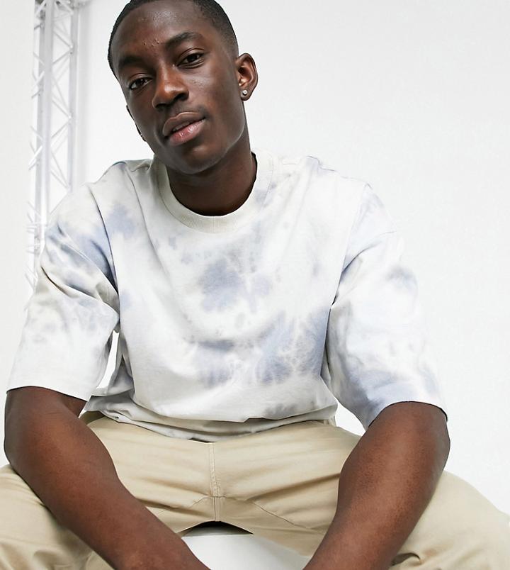 Asos Design Oversized T-shirt In White & Blue Tie Dye Heavyweight Jersey-purple