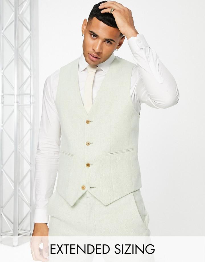 Asos Design Super Skinny Wool Mix Suit Vest In Dusky Green Twill