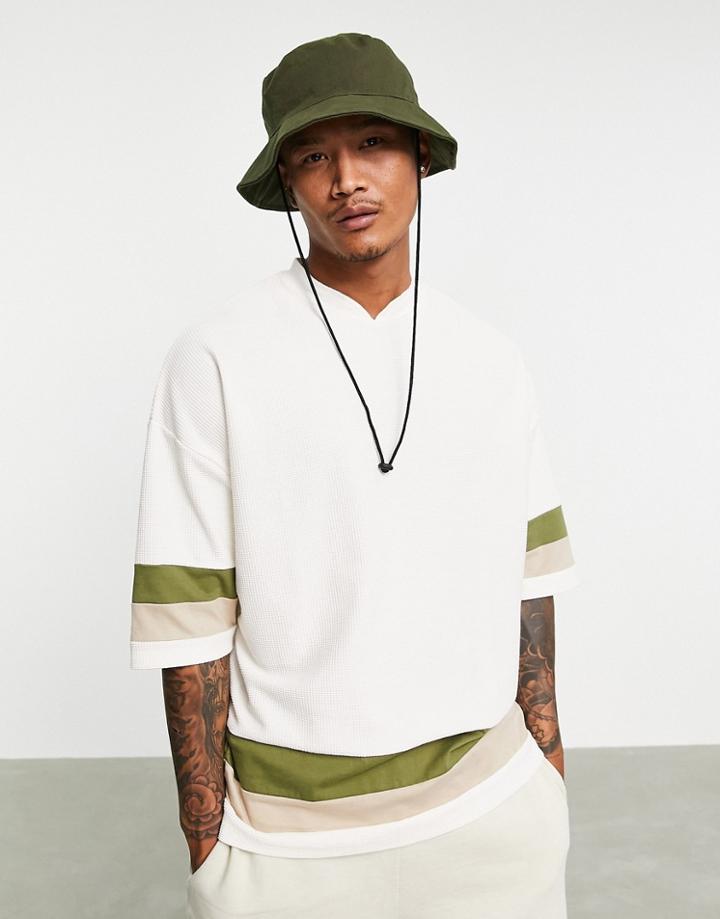 Asos Design Oversized T-shirt With Color Block Panels In Heavy Waffle-white