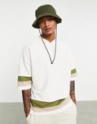Asos Design Oversized T-shirt With Color Block Panels In Heavy Waffle-white