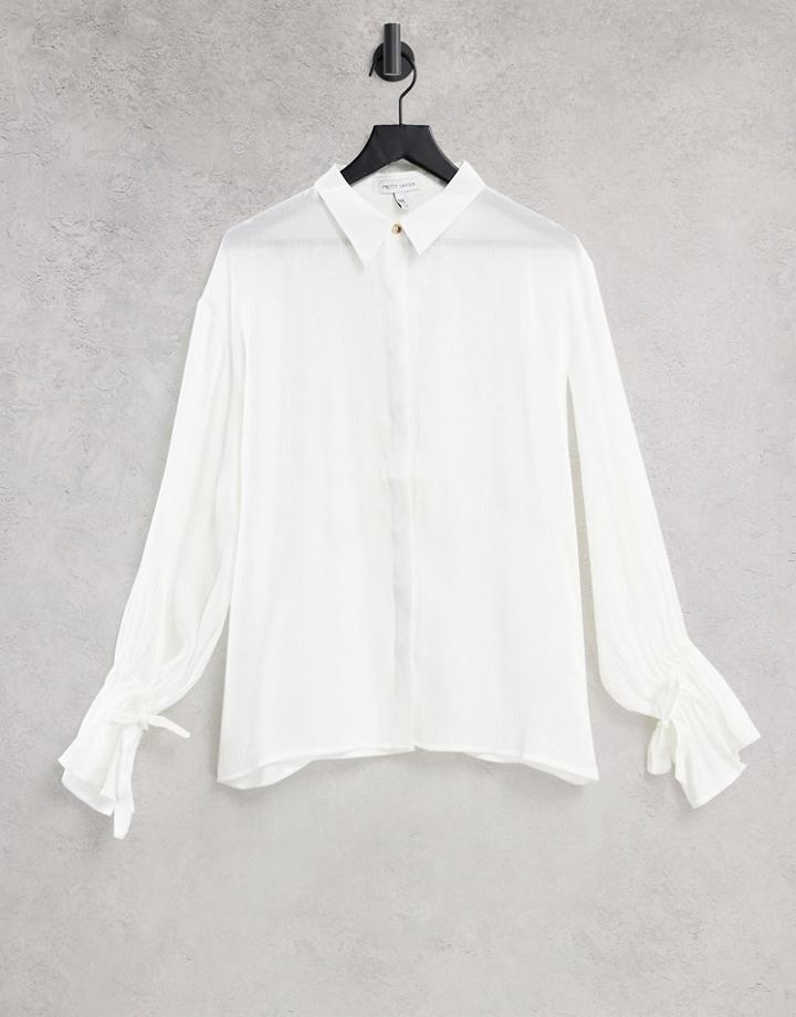Pretty Lavish Demi Metallic Tie Cuff Blouse In White