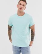 Asos Design Relaxed T-shirt With Roll Sleeve In Textured Jersey-blue