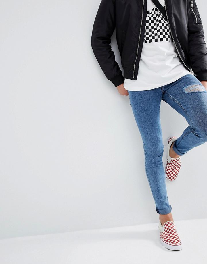 Asos Extreme Super Skinny Jeans In Blue Acid Wash - Blue