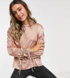 In The Style Exclusive Satin Ruched Sleeve Top In Rose-pink