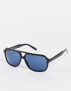 Michael Kors Rectangle Blue Lens Sunglasses In Black-blues