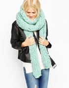 Asos Chunky Scarf In Hand Knit With Roll Hem - Mint