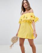 Asos Fruit Embroidered Bandeau Beach Dress - Yellow