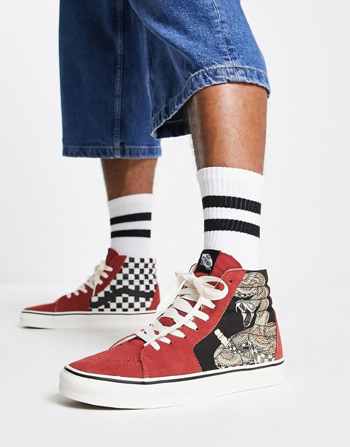 Vans Sk8-hi Sneakers With Snake Print In Black And Red